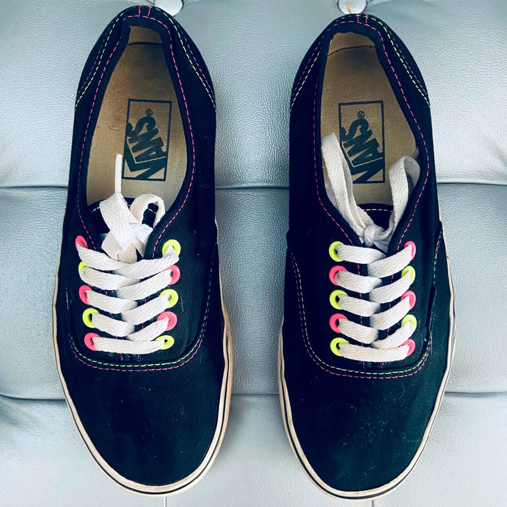 Vans Women's Black Sneakers with Neon Accents